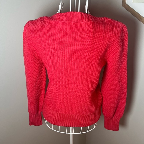 Trina Turk Women Red Boat Neck Button Long Sleeve Merino Wool Paris Sweater S - Picture 6 of 9
